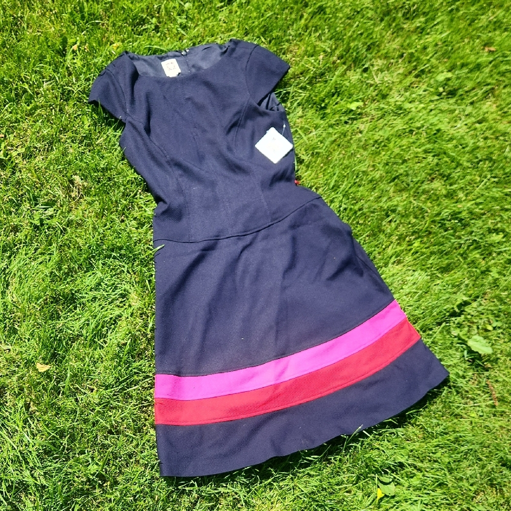 Anne Klein Navy Dress with Pink and Red Accents